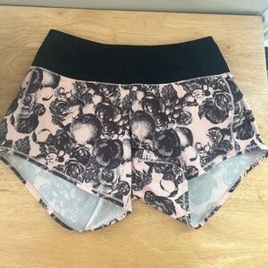 Oiselle Black and Pink Floral Athletic Running Shorts